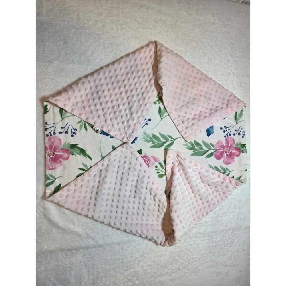 Baby Blanket Pink Floral Reversible Minky Dot 38
